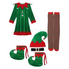 Womens Christmas Elf Costumes Santa Claus Velvet Dress Party Cosplay Dress Suit
