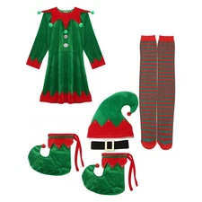 Womens Christmas Elf Costumes Santa Claus Velvet Dress Party Cosplay Dress Suit