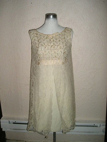Vestido de encaje Vintage 60s superposición con lentejuelas Crepe Imperio  Talle M | eBay
