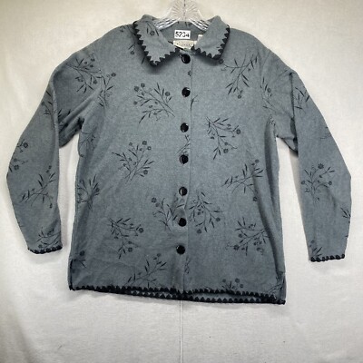 Women s Fleece Button Down Sweater Jacket Embroidered Cottagecore Small  Floral