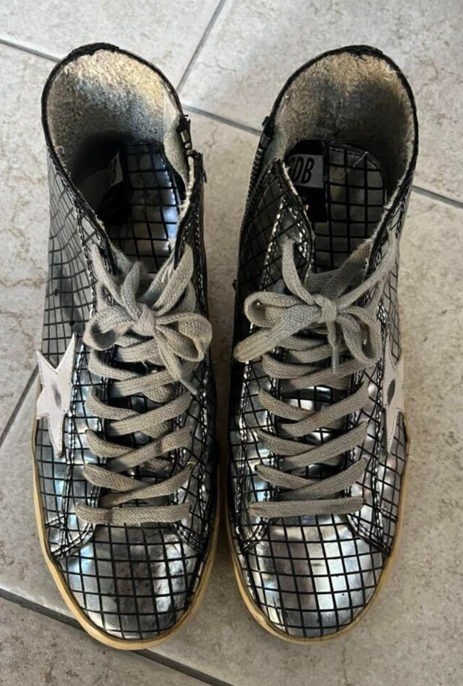 GOLDEN GOOSE Francy 36 Women's High-Cut Sneakers Glossy Silver
