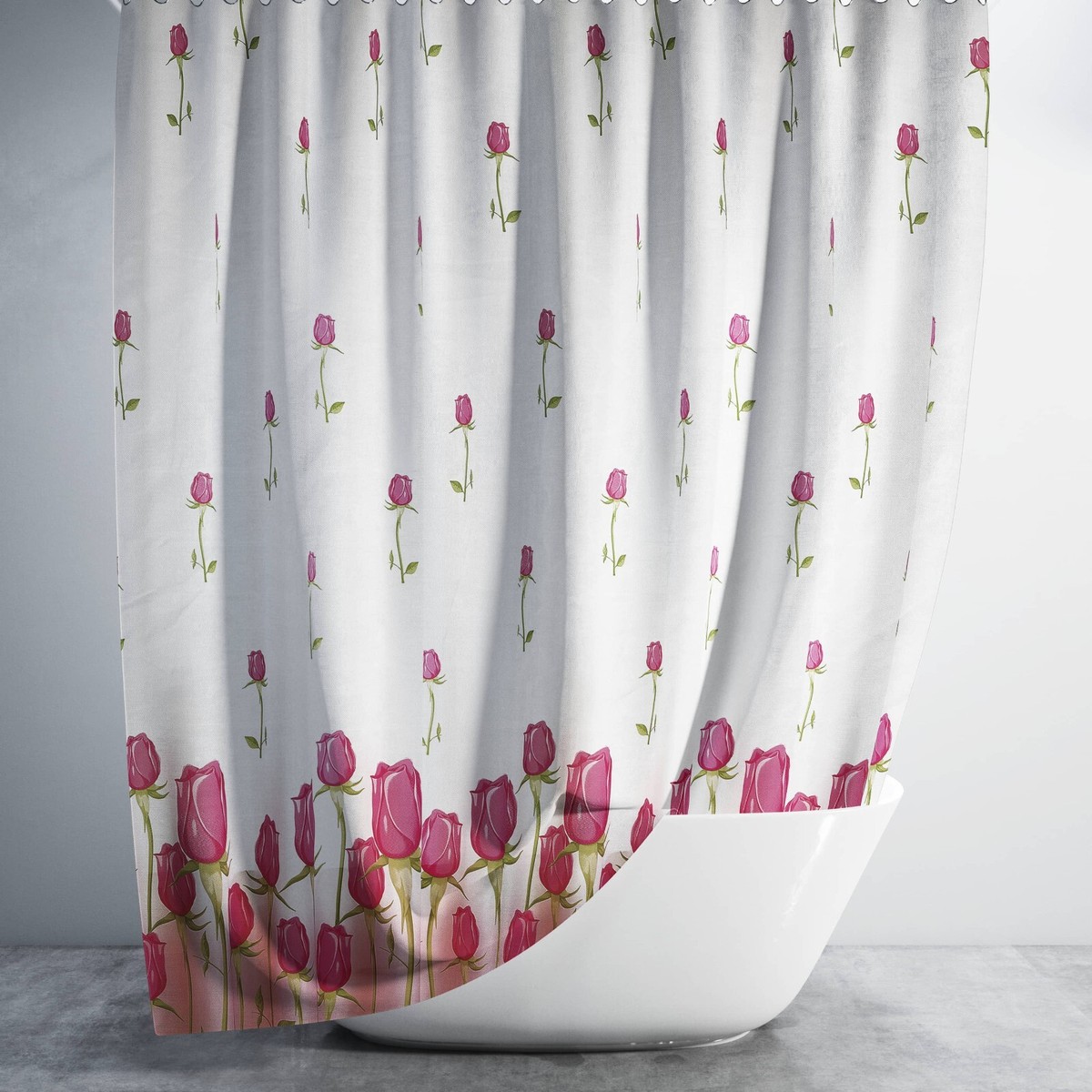 Trimming Shop Mosaic Pink Shower Curtain - Waterproof Polyester, 180x180cm, Comes With 12 Hooks - View #8