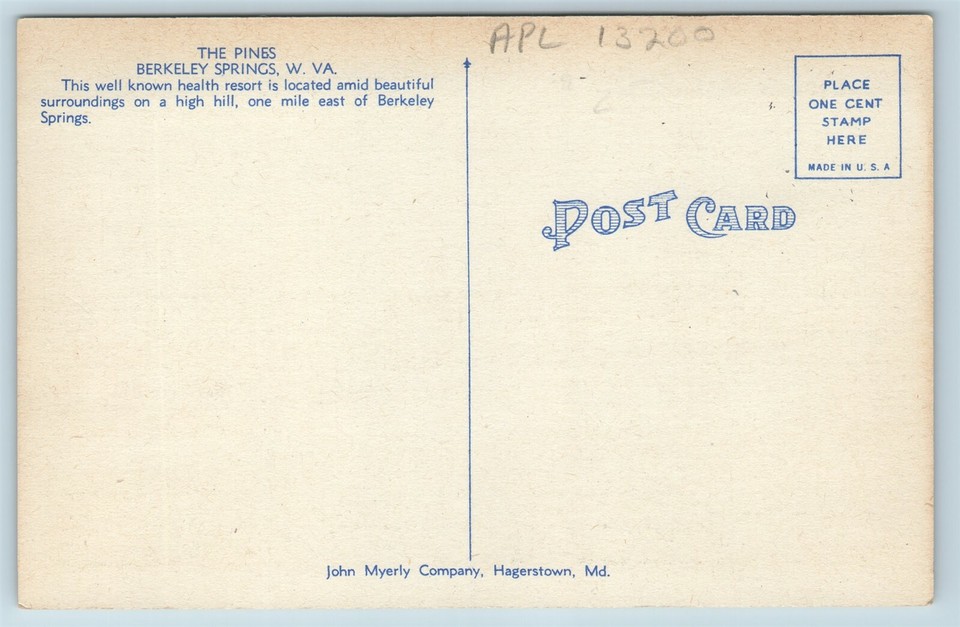 Postcard WV Berkeley Springs West Virginia The Pines Health Resort