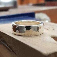 Chunky Hammered Silver Ring 925 Solid Sterling Silver Heavy Band, Modern Rings