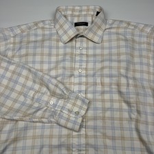 Burberry London Shirt Mens 17 White Check Cotton Long Sleeve Dress Made USA