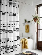 72x72 Boho Shower Curtain Black and White Fabric Bathroom Curtains Set with H...