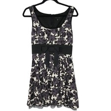 City Triangles Dress Womens 9 Black White Floral Tulle Rockabilly Retro 60s