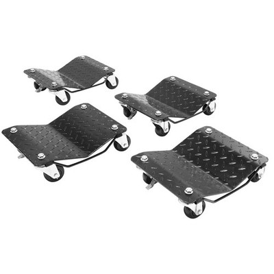 4-Piece Steel Tire Dolly, 6000lb Capacity, 3in Rolling Casters & Foot Brake