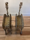 Pair Vintage Hollywood Regency Cherub Gilt Filigree Glass Candle Holders — photo 7