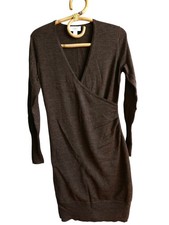 ANN TAYLOR LOFT KNIT FAUX WRAP DRESS BROWN LONG SLEEVET PM Feminine Classic