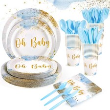 175 Pcs Baby Boy Shower Set: Plates, Napkins, Cups, Utensils for 25 Guests