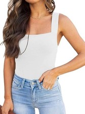 REORIA Butsmooth Womens Sexy Square Neck Sleeveless Tank Top Bodysuit Small 18