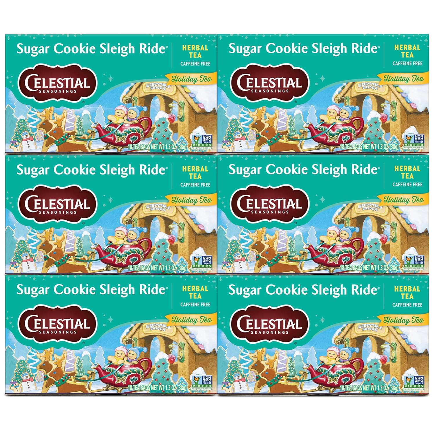 Celestial Seasonings Herbal Tea, Sugar Cookie Sleigh Ride, 18 Count (Pack of 6)