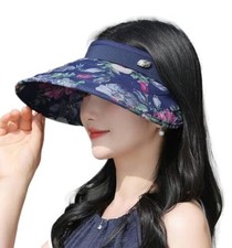 Halemet Floral Print Visor Hats for Women Wide Brim Summer Cap Navy-a