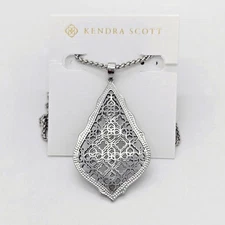 New Kendra Scott Aiden Silver Filigree Pendant Long Necklace