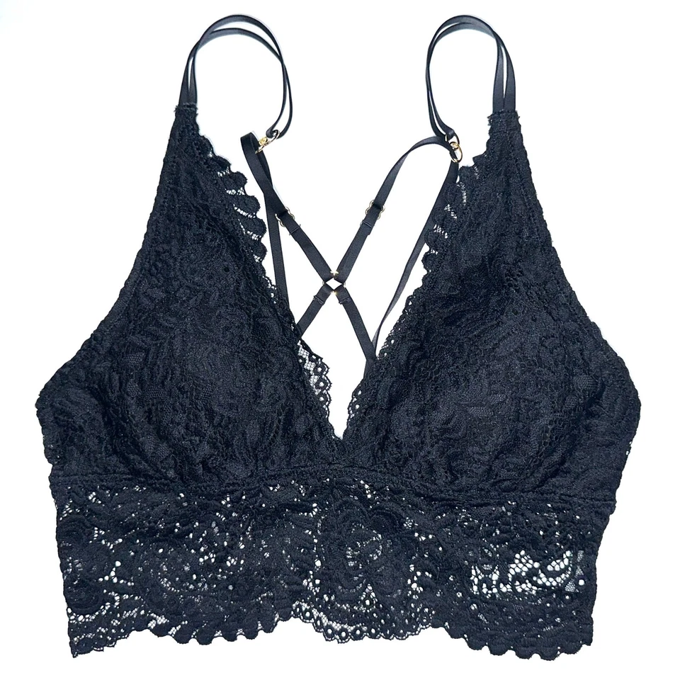 Aerie Far Out Black Lace Padded Strappy Longline Bralette Size Small - Image 2 of 4