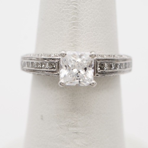14k White Gold CZ Engagement Filagree Ring. Size 6.25