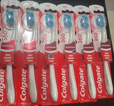 6 Pack Colgate 360 Optic White Manual Toothbrushes Whitening Soft Bristles.