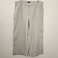 Jones New York Women's High Rise Linen Blend Wide Leg Cropped Pants Tan Sz 10