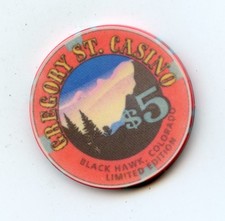 5.00 Chip from the Gregory Street Casino Black Hawk Colorado Mountain 164