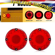 2x Round Led 7 Truck Trailer Bus Stop Turn Signal Tail Brake Light Flash Red