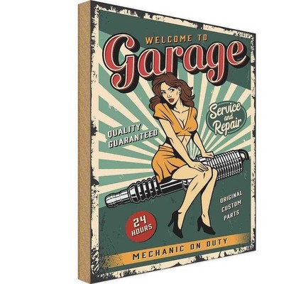 Holzschild 18x12 cm Pinup welcome Garage 24 service Pin Up Deko Geschenk Holz Sc