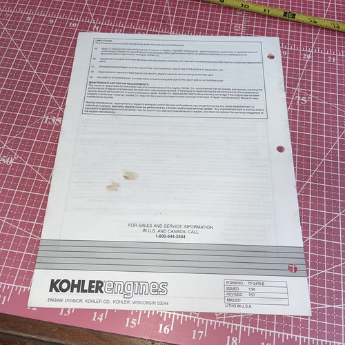 Kohler Engine Owners Manual Twin cylinder OHC 16 18 HP Horizontal Crankshaft 97 - Afbeelding 6 van 6