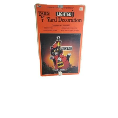 VTG. 1990s Halloween Black Cat Witch Way Yard Sign Decoration LampPost Bat Works - Picture 7 of 7