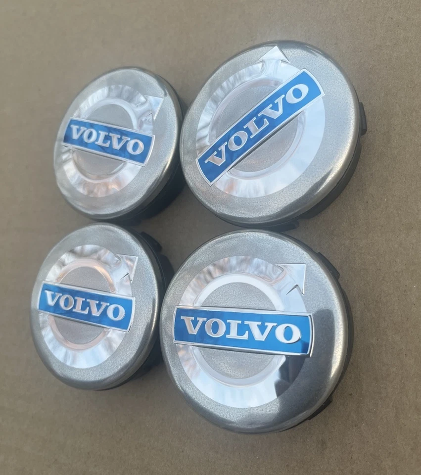 JUEGO DE 4 TAPACUBOS CENTRALES VOLVO GRIS Y AZUL CUBIERTA LOGO LLANTAS 3546923 Foto 3 de 4