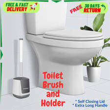 Premium Toilet Brush With Holder Self Closing Lid Quality Bathroom Bowl Cleaning