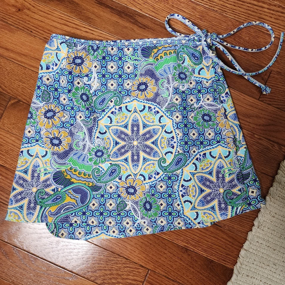 Athleta Swim Skirt Cover Up Wrap Stretch Paisley Blue Multicolor Beach Small USA - Image 4 of 4