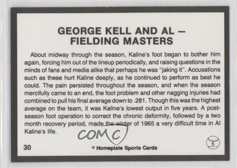 1983 Homeplate The Al Kaline Story Black Back Border George Kell #30 HOF - Image 2 of 2
