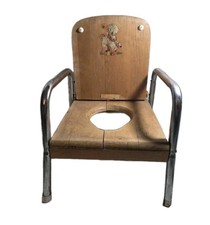 Commode Potty Chair Wood Chrome 1950s Bench Antique Folding Child Travel