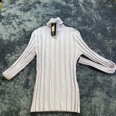 Vintage New With Tags Macys Style & Co 75% Silk Blue Ribbed Turtleneck Small