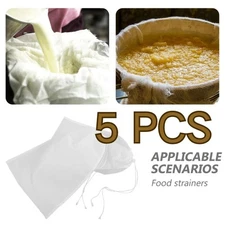 5x Nylon Straining Bag Fine Mesh Food Strainer Filter Bags for Nut Milk Reusable