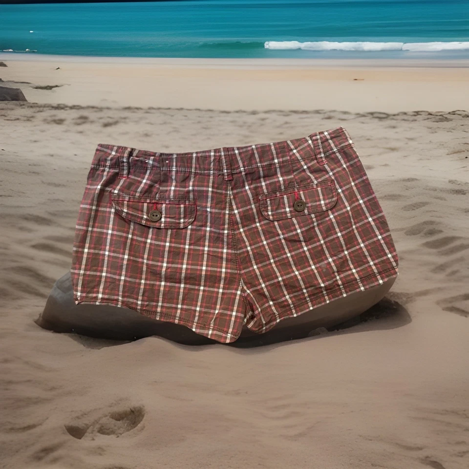 Pantalones Cortos Aéropostale Mujer Talla: 11/12 Marrón Botón a Cuadros (4) Bolsillos Foto 4 de 4
