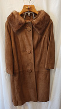 Vintage 1950s/60s Suede  Mink Collar Coat Lined Classic Outerwear - Size 12