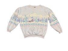 Vintage 80s 90s Winter Scene AOP Sweatshirt Women  s One Size Pink Washington