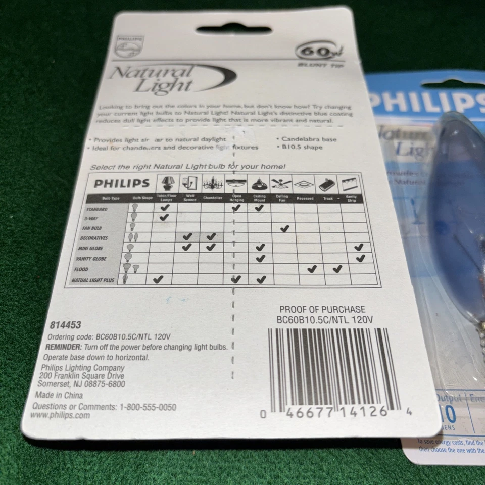 6 X Philips 60W Natural Light Bulbs Blunt Tip Candelabra Base 8144 Free Ship! - Image 3 of 3