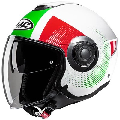 Motorrad HJC i40N Pyle MC41 Jethelm mit Visier(Weiß/Grün/Rot) Gr: M (57) Jet Hel
