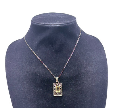 Vintage 835 Deutsch Silber Büroklammer Kette mit gelbem Topas Anhänger 20''