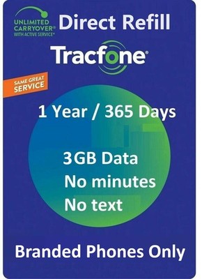 TracFone Service 1 Year/365 Days+3GB,Digital refil Branded Phones   4925 Sold