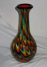 Vintage Hand Made Cased Glass Vase Rainbow Swags 13" Ground Pontil Unmarked
