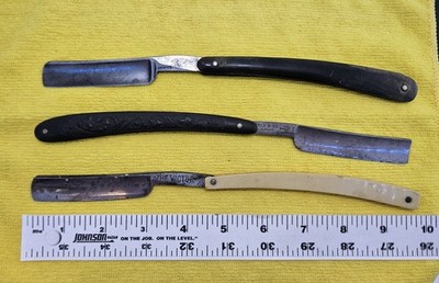 Lot of 3 Antique Straight Razors, Wyeth H.B. & Co., Friedmann Electric, Victor