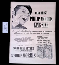 1953 PHILIP MORRIS KING-SIZE & REGULAR YOU'LL FEEL BETTER SMOKING Print Ad 53745