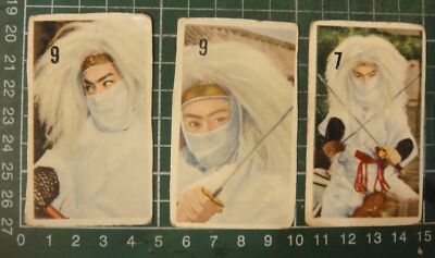 BS1-180) vintage 1960's Japan Menko Trading Cards x 3 Hakuba Doji