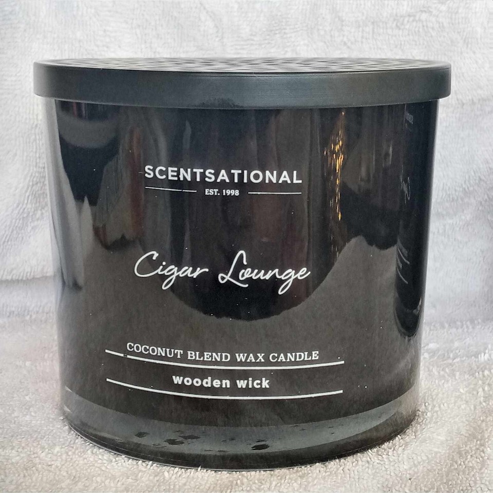2 Scentsational CIGAR LOUNGE WOODEN WICK Candle JUMBO SIZE 26 oz NEW