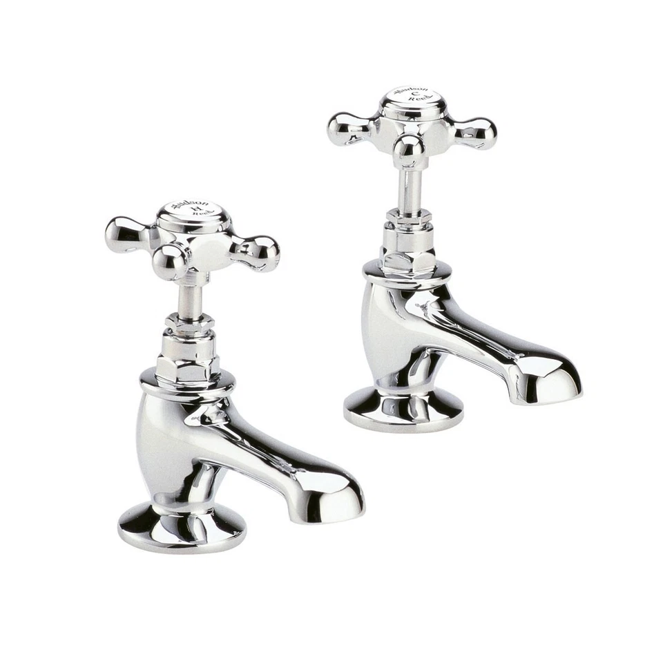 Hudson Reed Traditional Crosshead Basin Taps White Topaz Bathroom Hot Cold Taps
