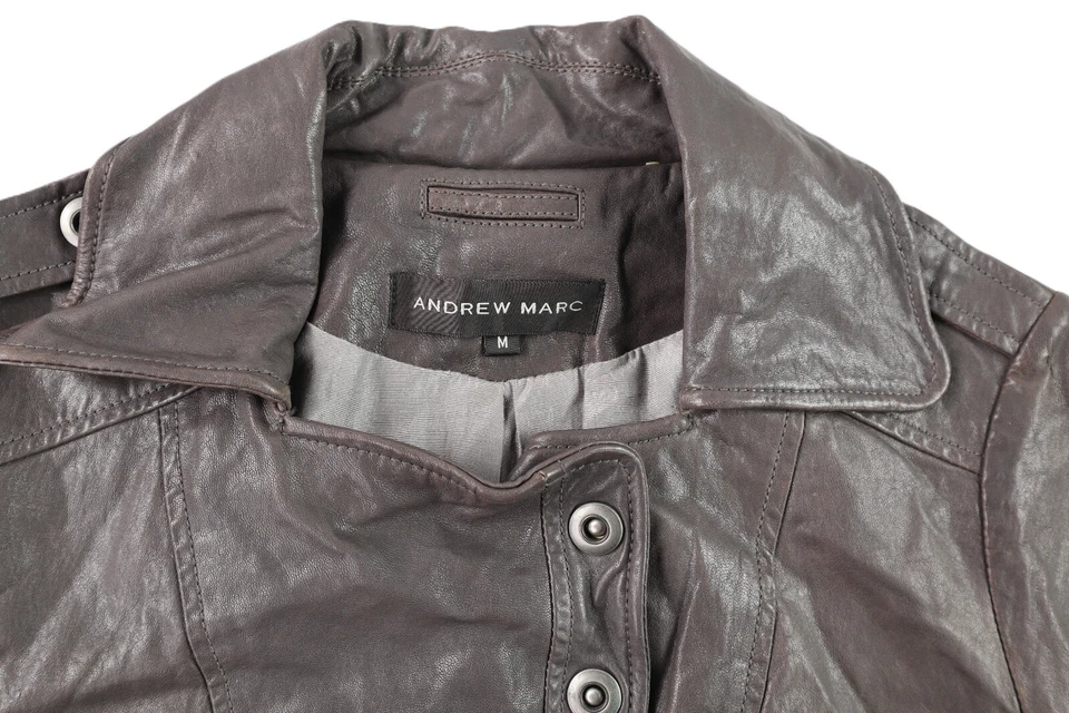 ANDREW MARC US Women’s Medium Slate Soft Crumpled Leather Moto Snaps Jacket - Image 2 of 4