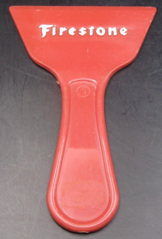 Vintage '60's Plastic Red Ice Scraper "Firestone Stores" Tires Huntington MO NC